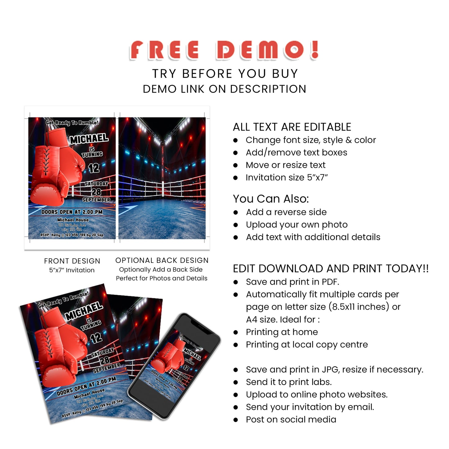 Personalized Boxing Birthday Card Invitations - Invite Your Guests with Style