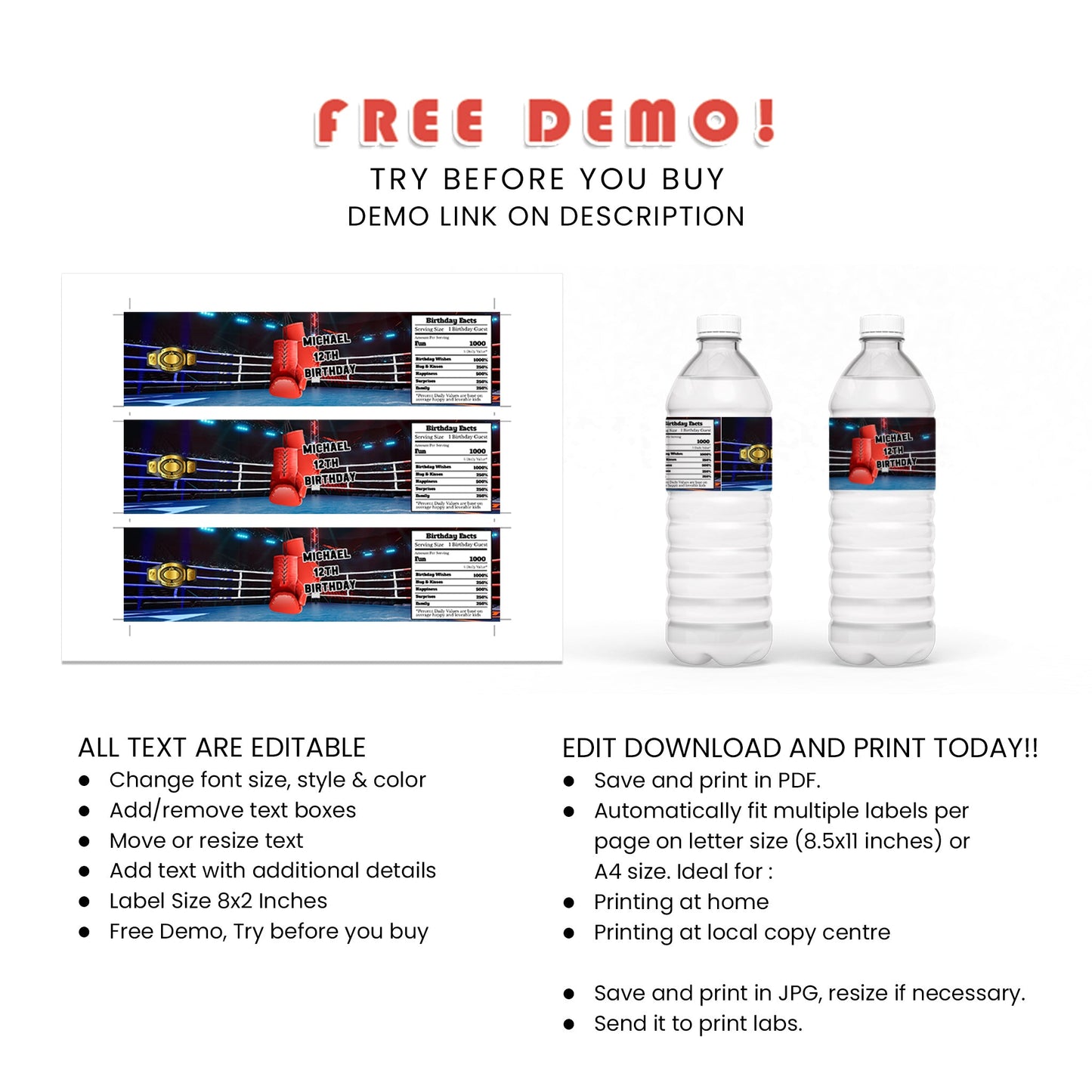 Personalized Boxing Water Bottle Label - Keep Your Guests Hydrated in Style