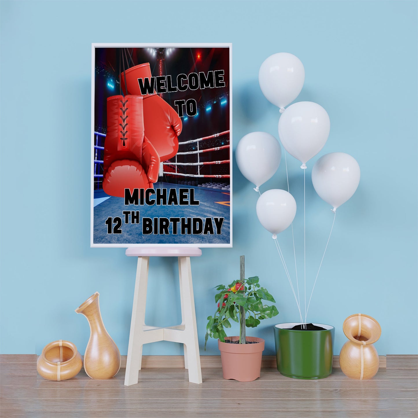 Boxing Birthday Decorations, Fight Night Party Supplies, Boxing Ring Themed, Boxing Digital Template, Editable Boxing Image SVG PNG