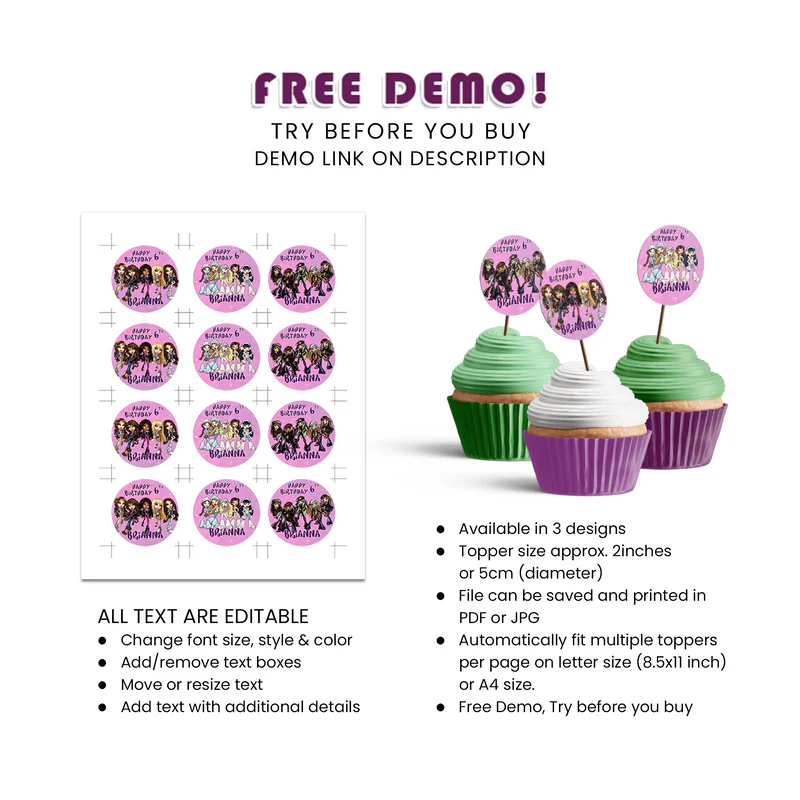Bratz Personalized Cupcakes Toppers | Party Decor | DIY Download