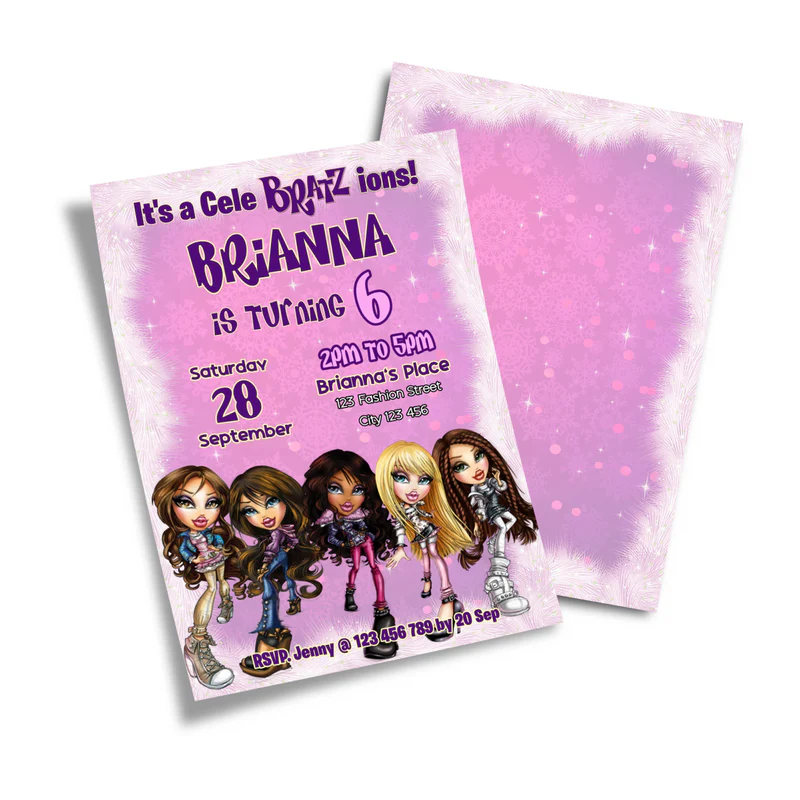 Bratz birthday invitation card with editable text