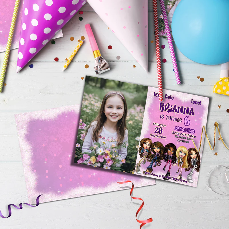 Bratz Birthday Decorations, Fashion Doll Party Supplies, Bratz Cloe Themed, Yasmin, Jade, Sasha Digital Template, Editable Bratz Image SVG PNG