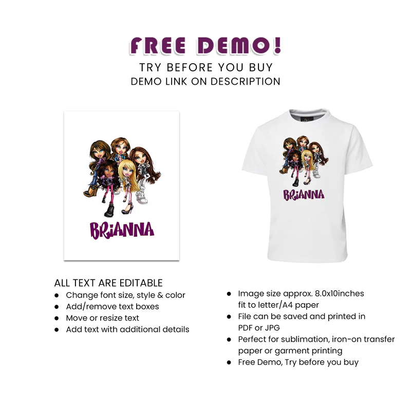 Bratz Sublimation T-Shirt | Custom Shirt Design | Printable Tee