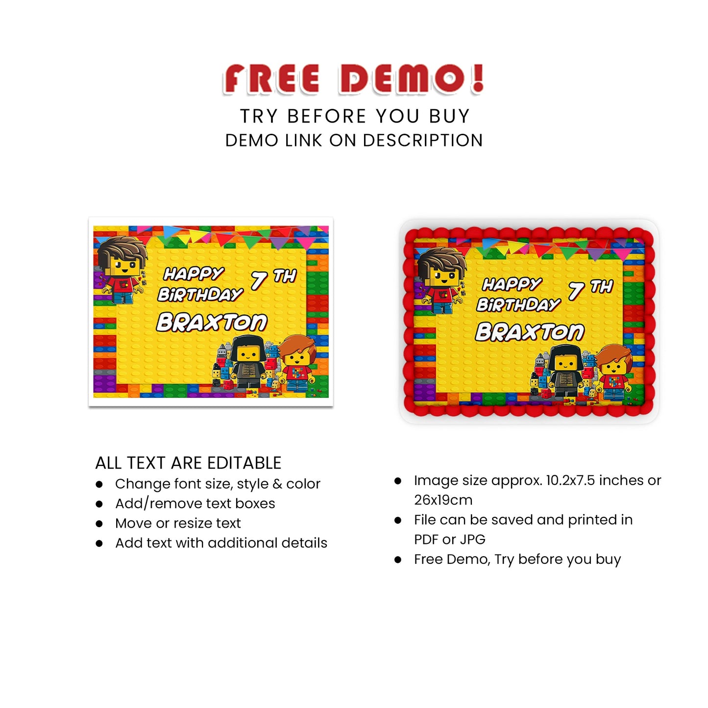 Rectangle Personalized Cake Images with Lego Design - Make Your Party Memorable