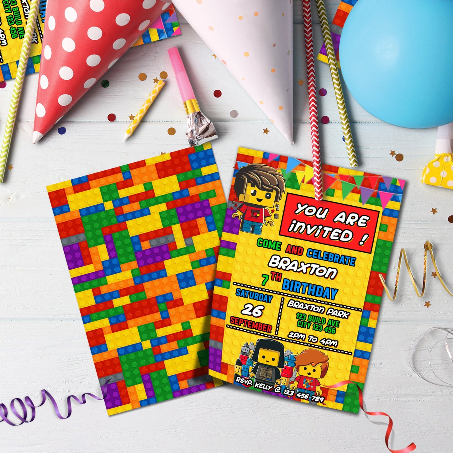 Lego City Birthday Decorations, Building Blocks Party Supplies, Bricks Themed, Lego Digital Template, Editable Brick Image SVG PNG