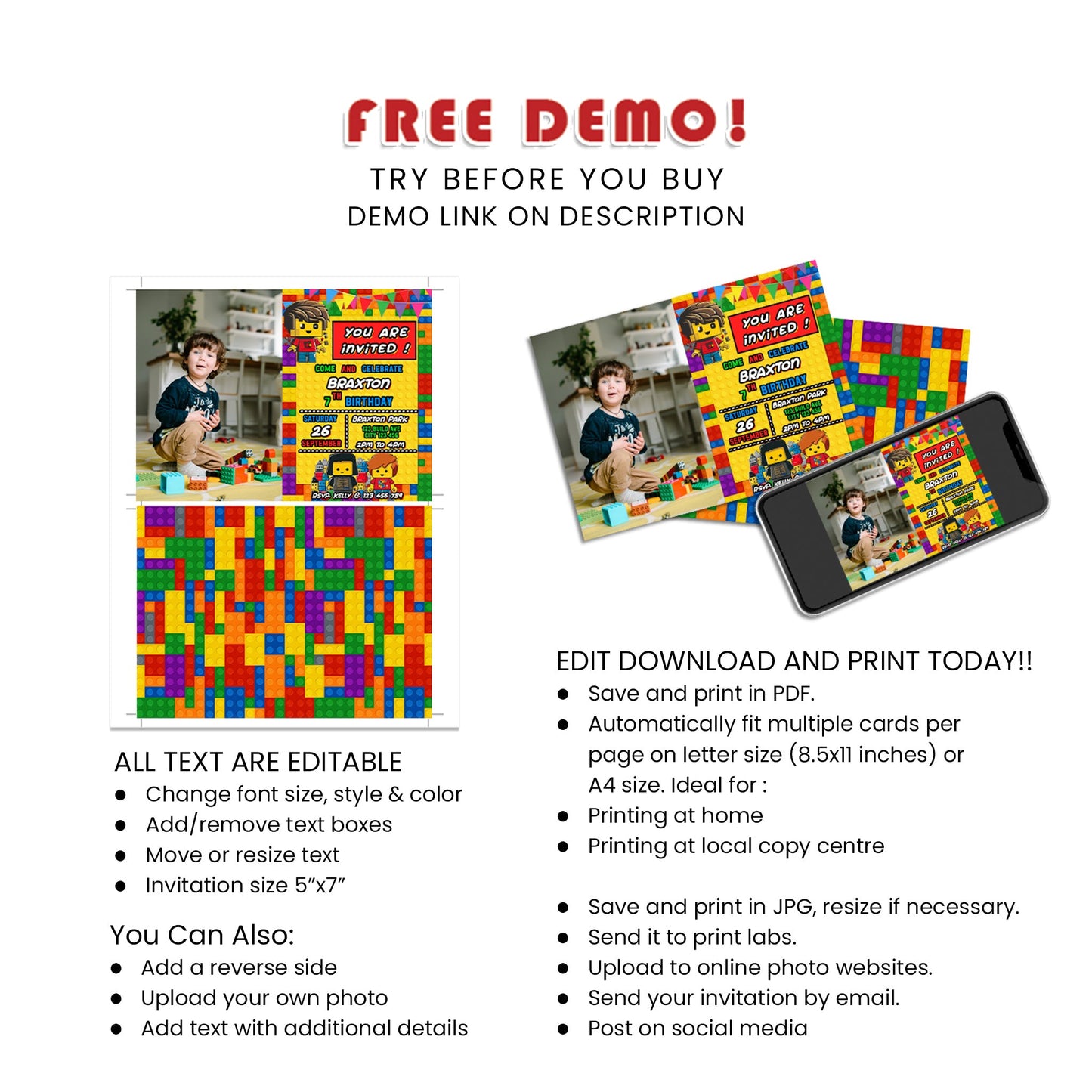 Photo Card Invitations with Lego Personalization - Create Lasting Memories