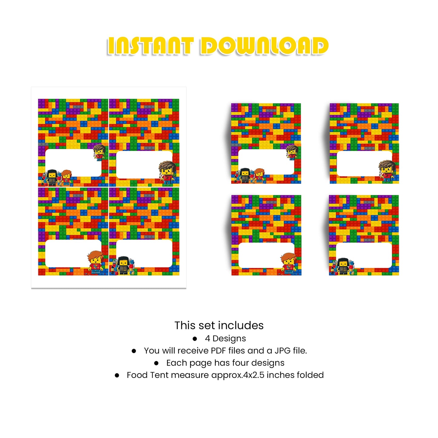 Food Tents/Food Cards with Lego Design - Enhance Your Party Decor