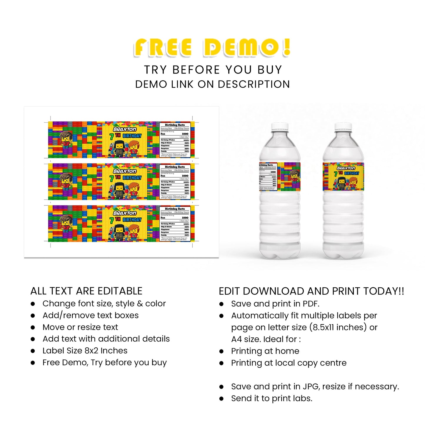 Water Bottle Label with Lego Theme - Quench Your Thirst in Style