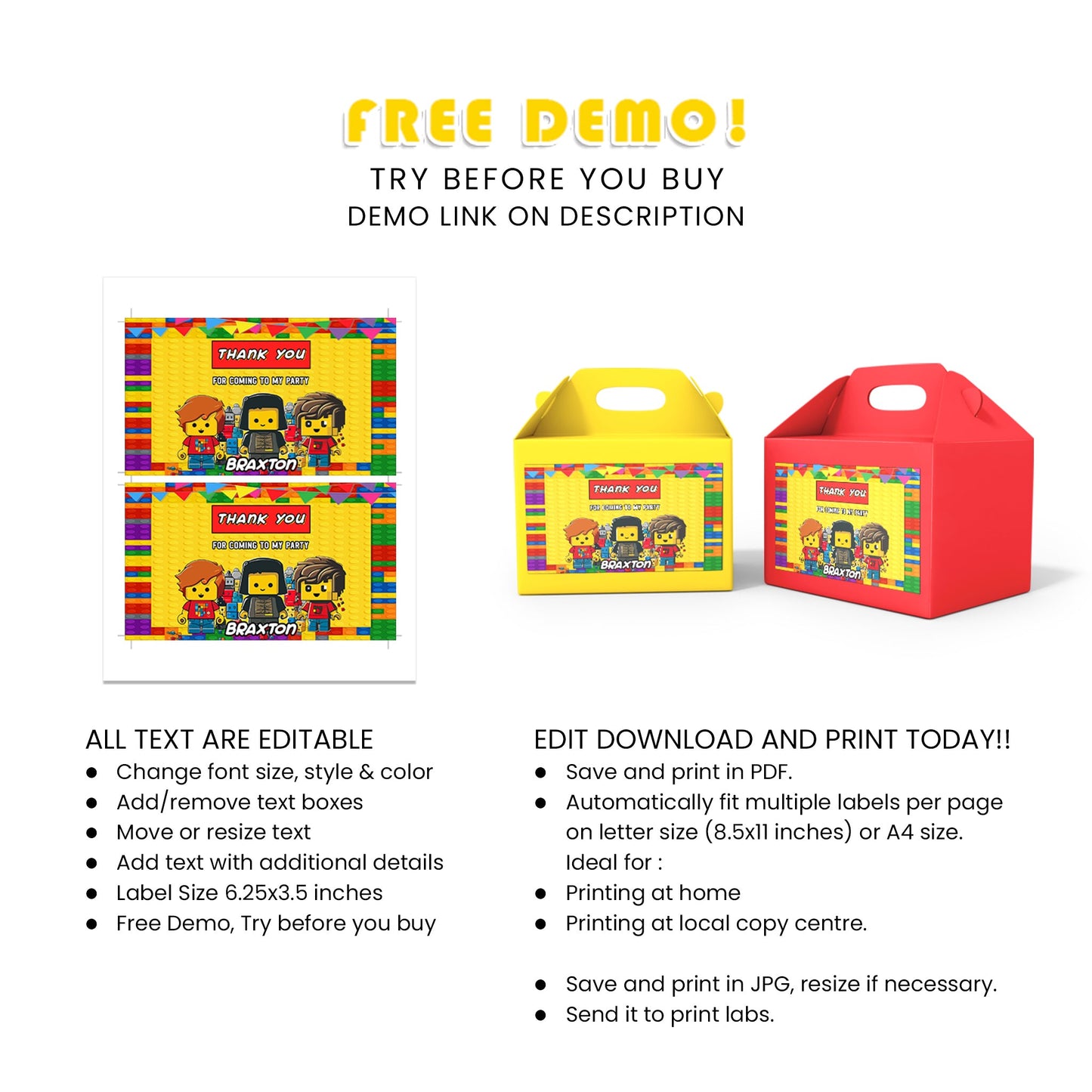 Gable Box Label with Lego Theme - Pack Your Gifts with Love
