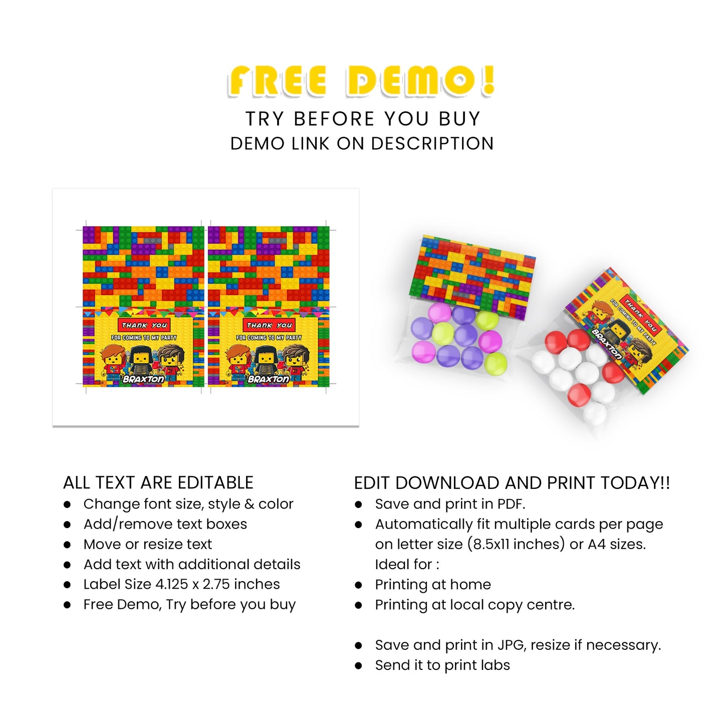 Treat Bag Label, Candy Bag Label with Lego Theme - Sweeten Your Party