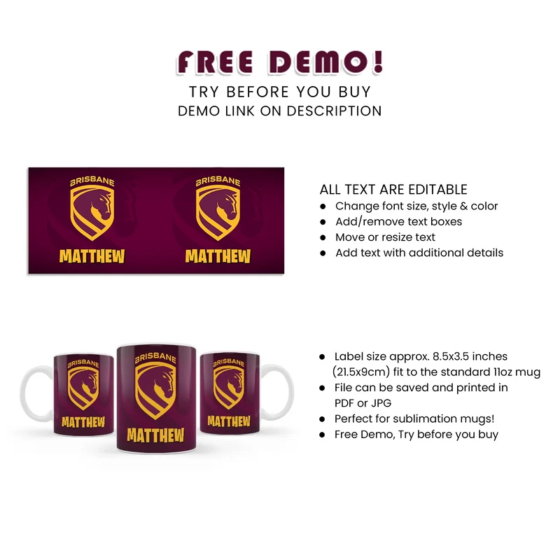 Brisbane Broncos Sublimation Mug Digital Download