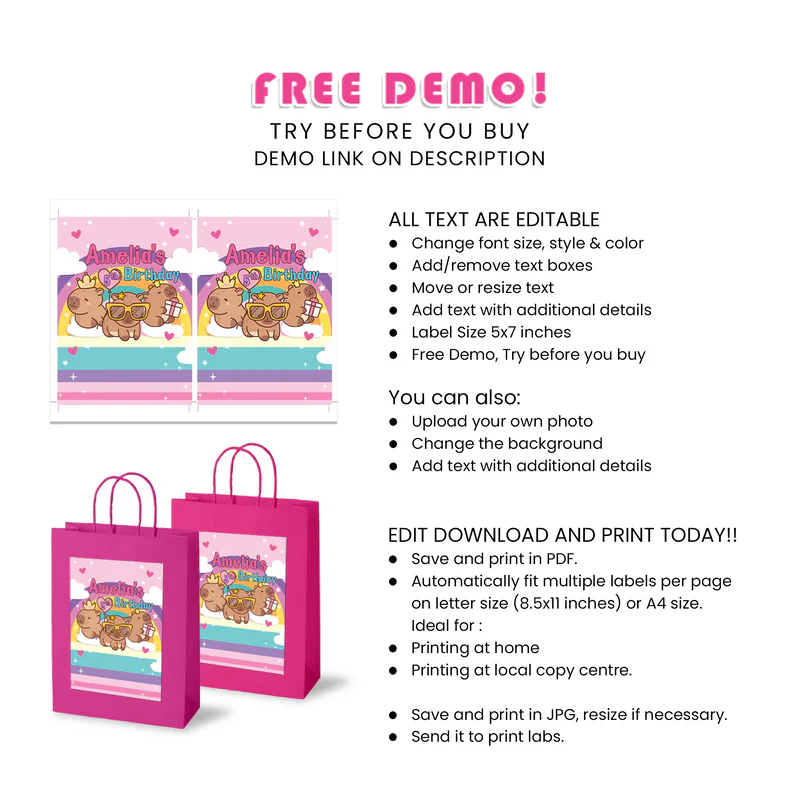 Capybara Goodie Bag Label - Personalized Party Favor Stickers