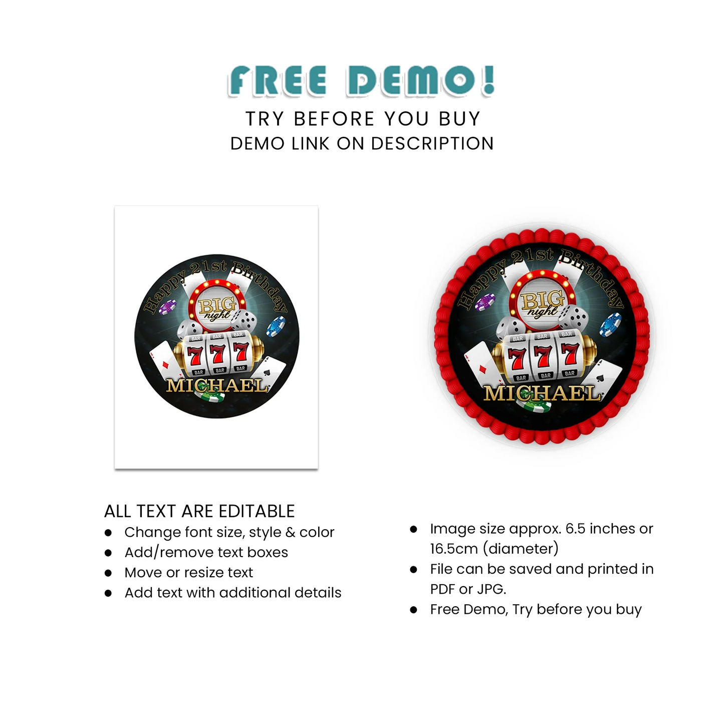 Casino Personalized Icing Sheet Cake Images - Custom Icing Sheets for Casino Themed Cakes