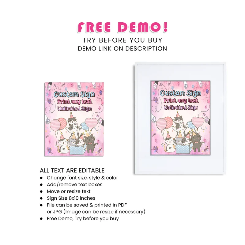 Cats & Kittens Custom Sign Printable Digital Download