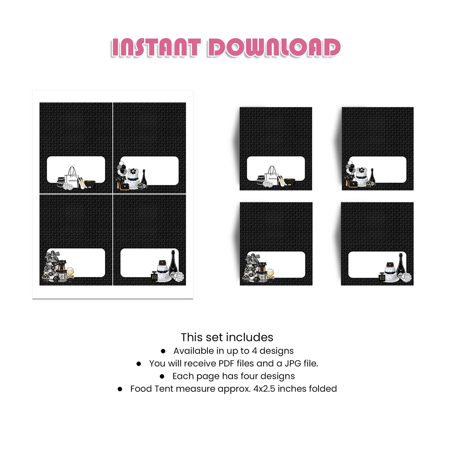 Chanel Inspired Food Cards Chic Party Labels