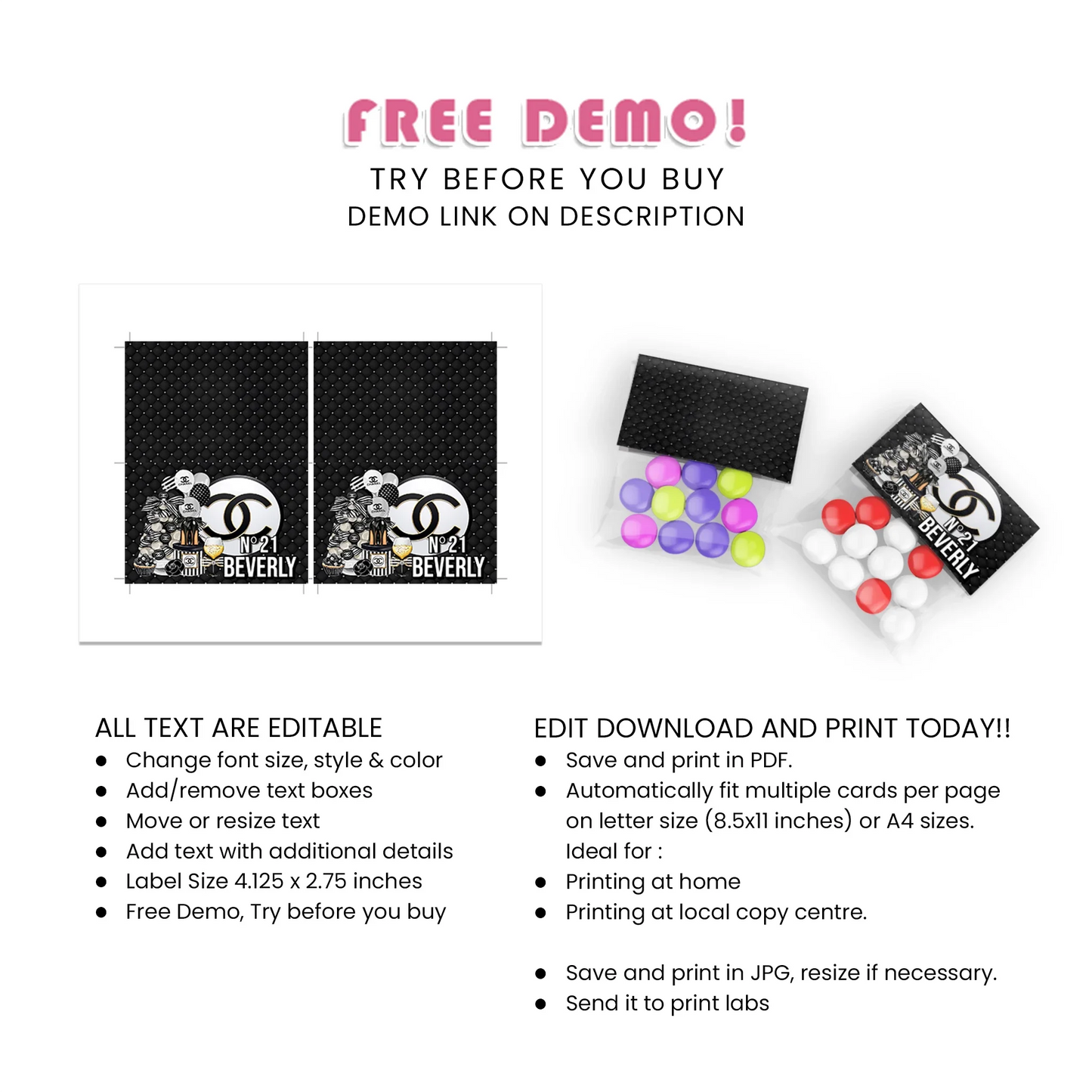 Chanel Inspired Treat Bag Topper Label