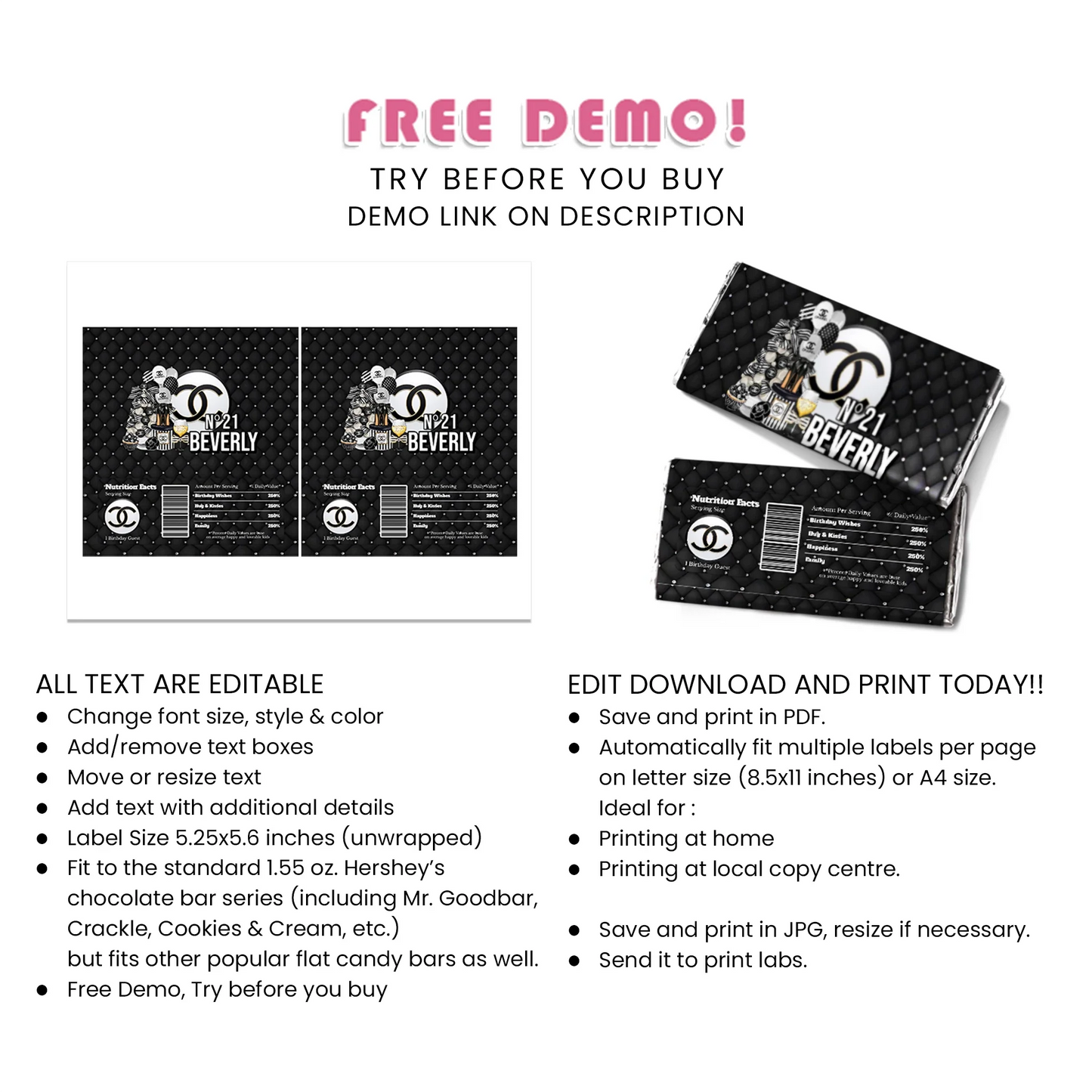 Chanel Inspired Chocolate Label Chic Party Wrap