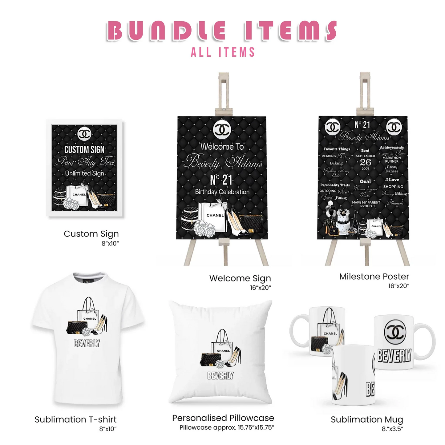 Buy Chanel Inspired Personalized Party Pack Digital Template Bundle