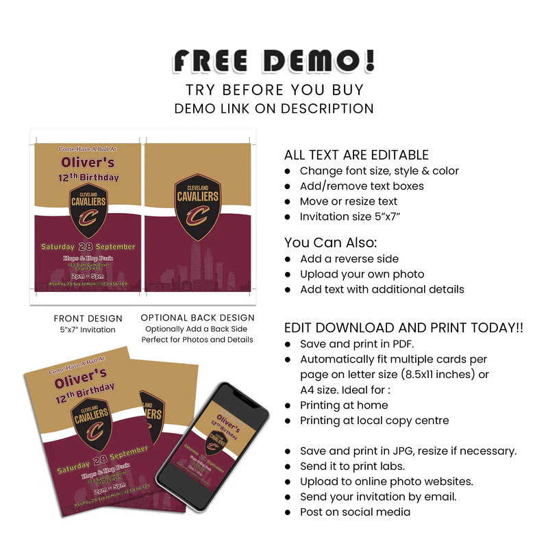 Cleveland Cavaliers Birthday Card Invitations Personalized Pack
