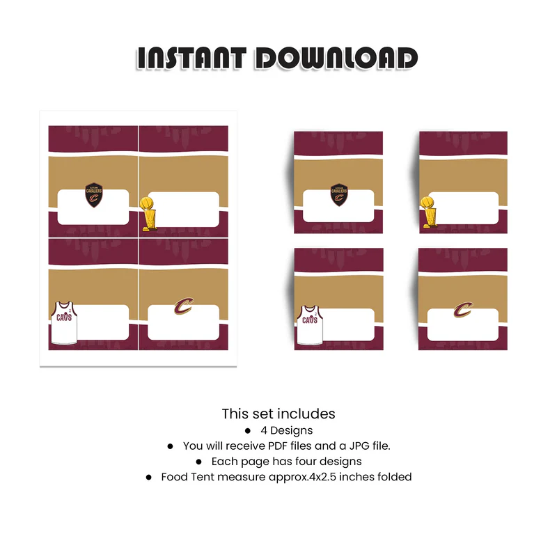 Cleveland Cavaliers Food Cards Custom Labels for Party Table