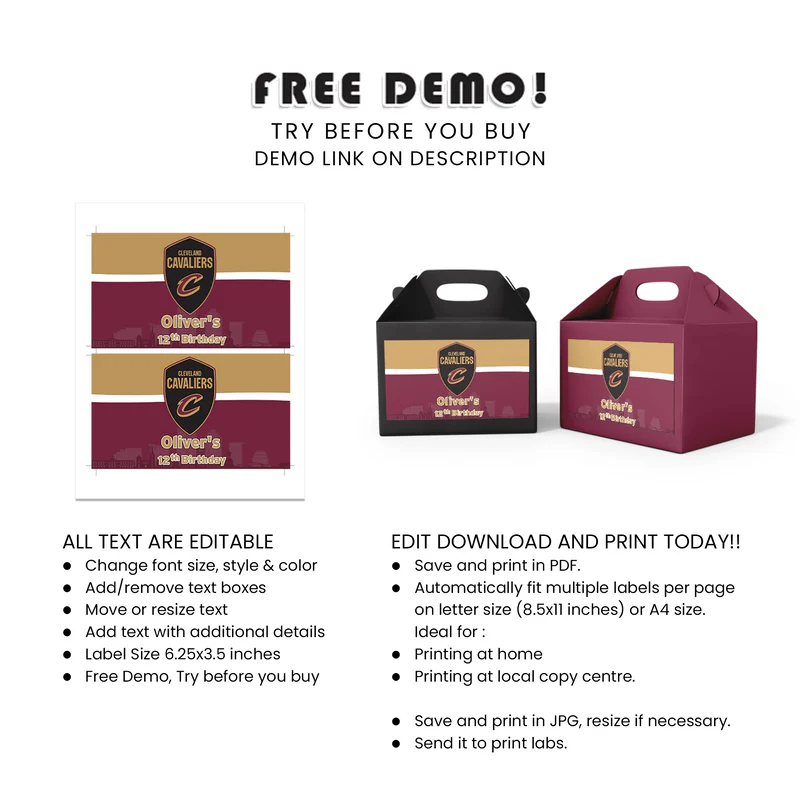 Cleveland Cavaliers Treat Box Label Custom Gift Box Stickers