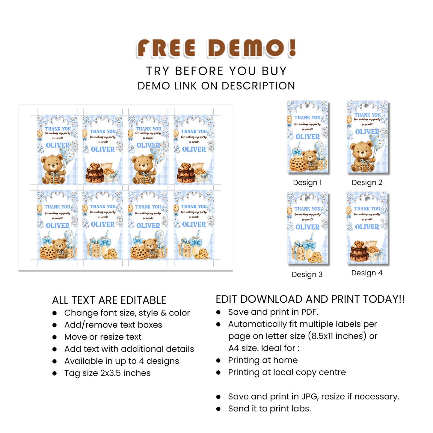 Cookies & Milk Favor Tags Sweet Party Thank You Tags