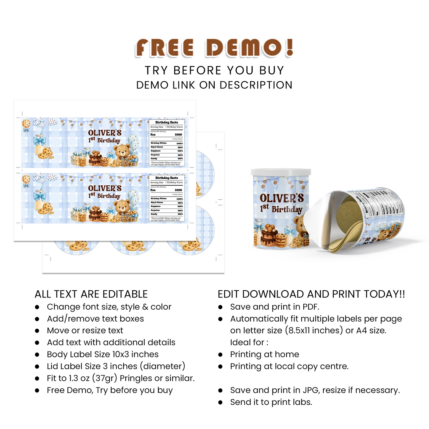 Cookies & Milk Small Pringles Label Party Snack Wraps