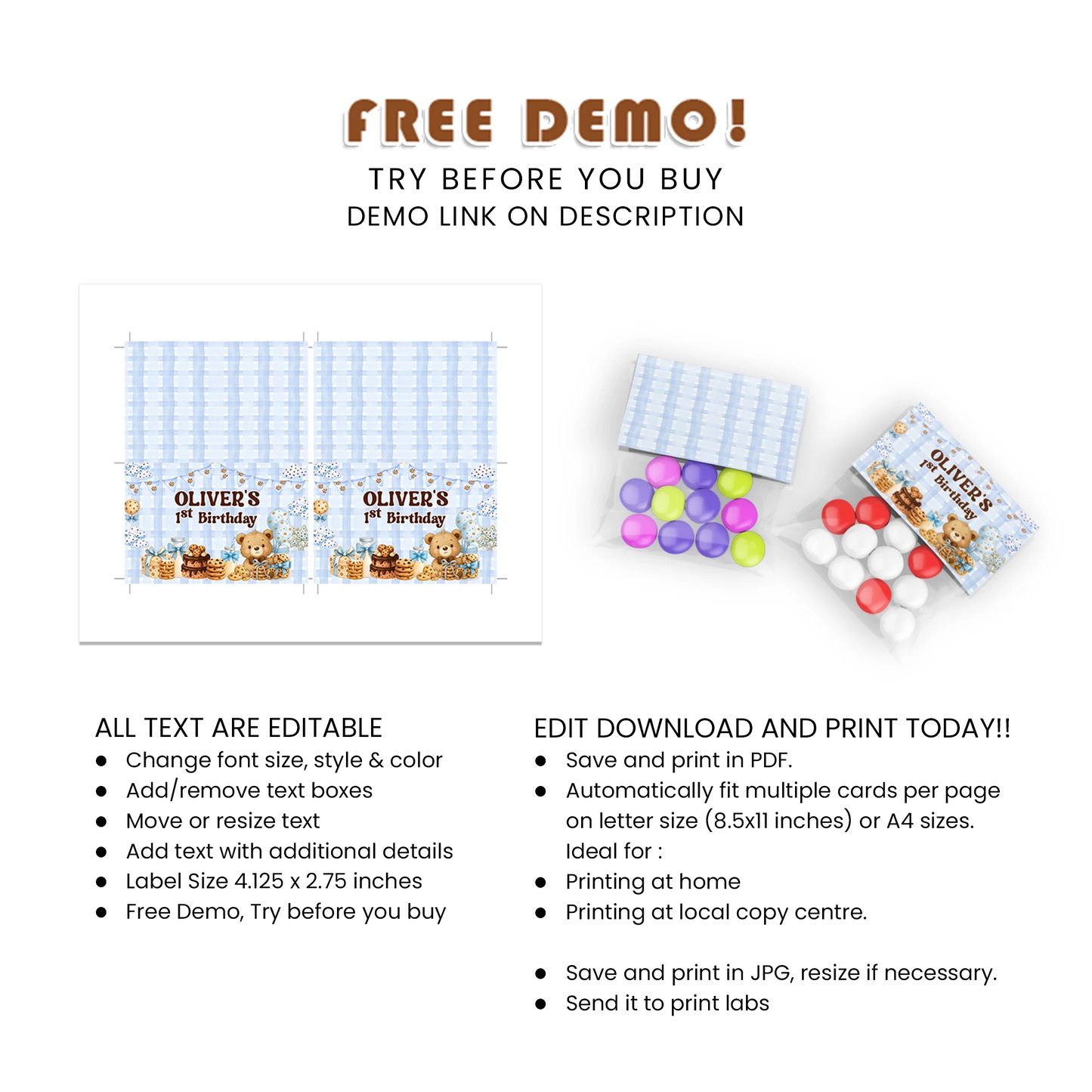 Cookies & Milk Treat Bag Topper Label Party Favor Toppers