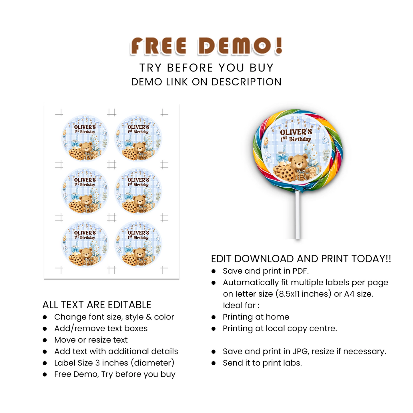 Cookies & Milk Lollipop Label Sweet Party Candy Stickers