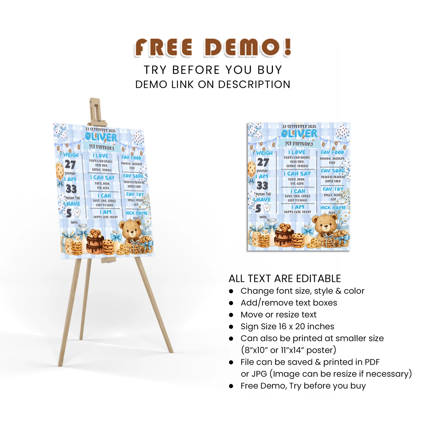 Cookies & Milk Milestone Poster Birthday Stats Party Decor