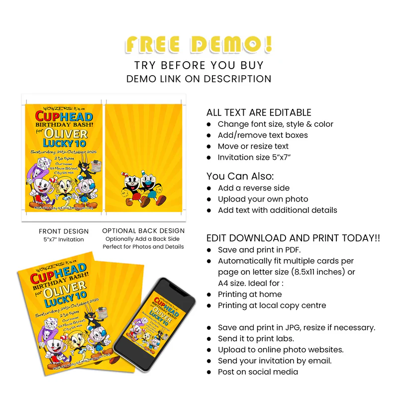 Buy CUPHEAD Personalized Birthday Card Invitations Party Invites