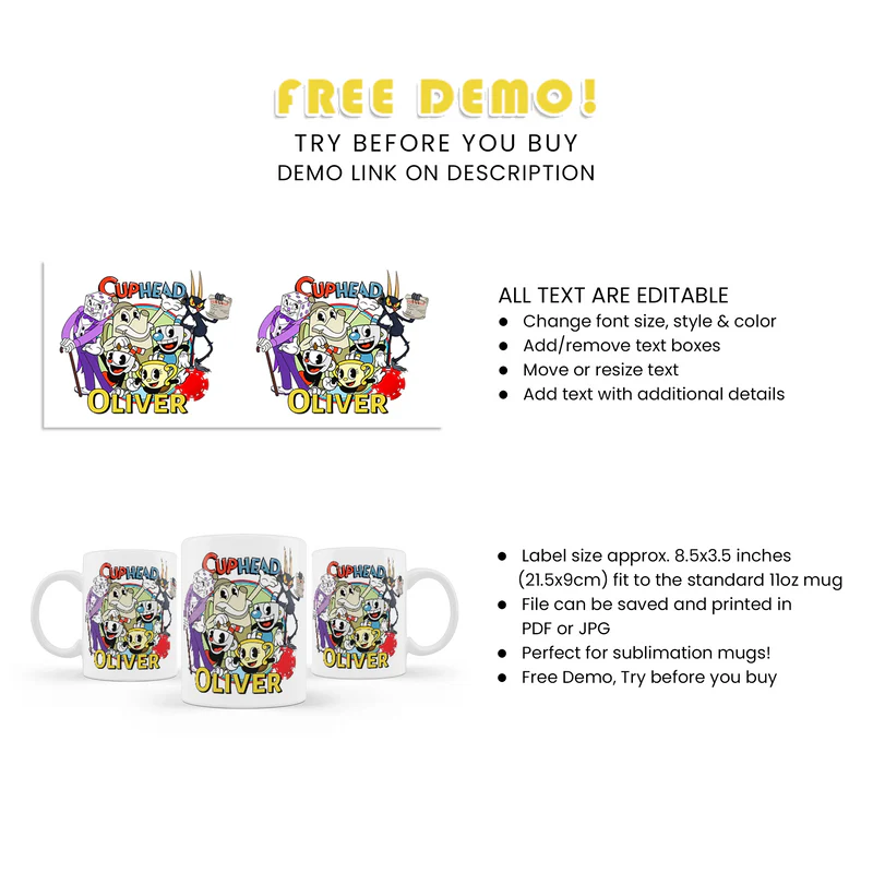 CUPHEAD Sublimation Mug Cartoon Theme Gift