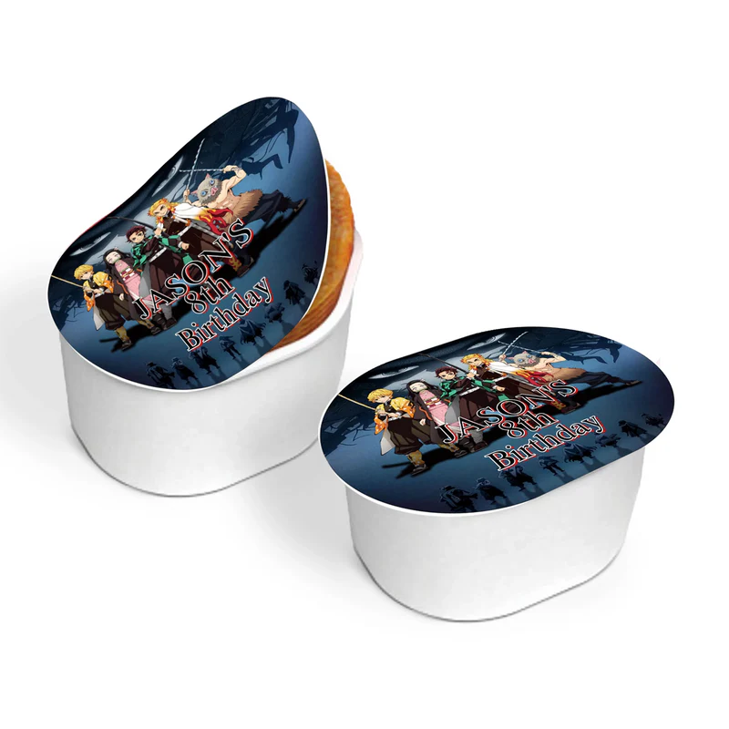 Demon Slayer mini Pringles label with anime graphics and bright red tones