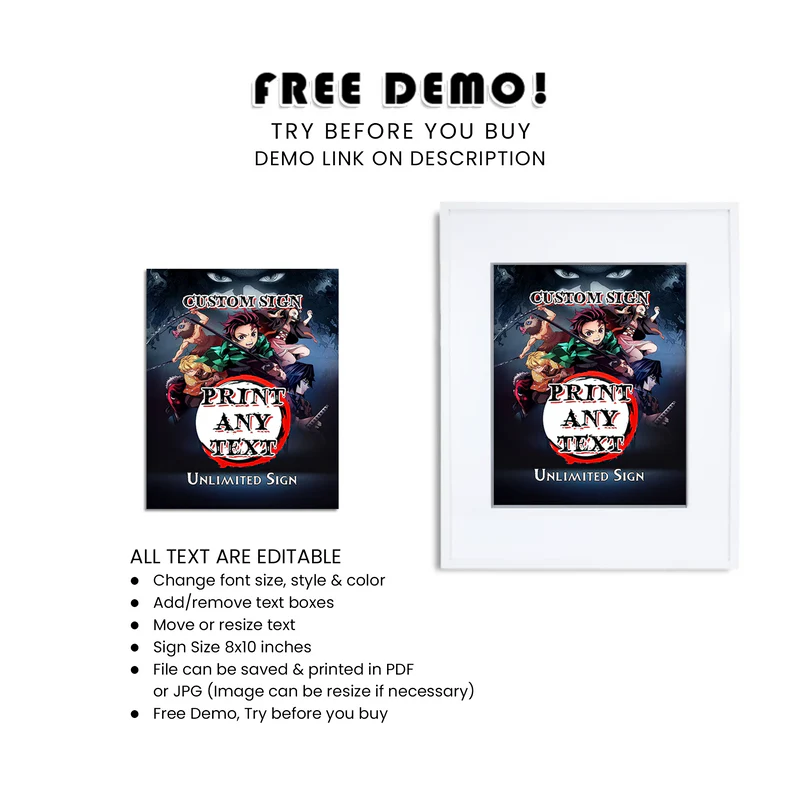 Demon Slayer Custom Sign Printable Party Decoration