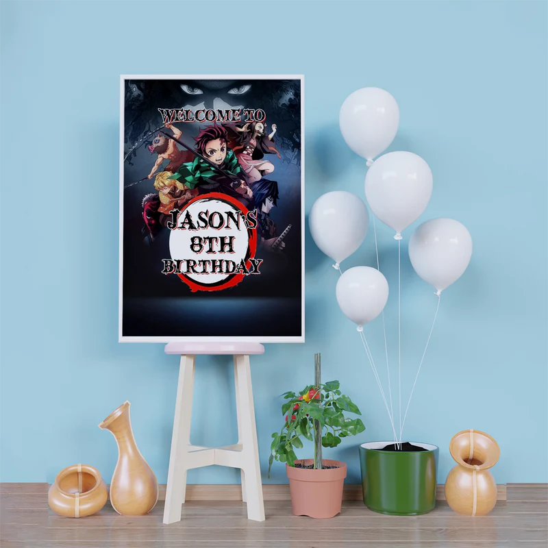 Demon Slayer Birthday Decorations, Anime Series Party Supplies, Demon Slayer Themed, Demon Slayer Digital Template, Editable Demon Slayer Image SVG PNG