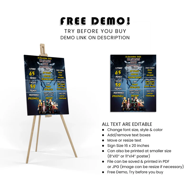 Demon Slayer Milestone Poster Custom Birthday Keepsake