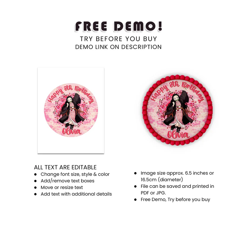 Demon Slayer Nezuko Edible Icing Sheet Cake Images Custom Print