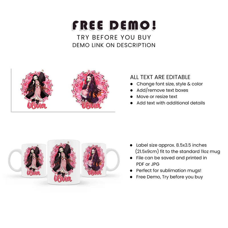Nezuko Kamado Sublimation Mug Graphic Custom Wrap Design