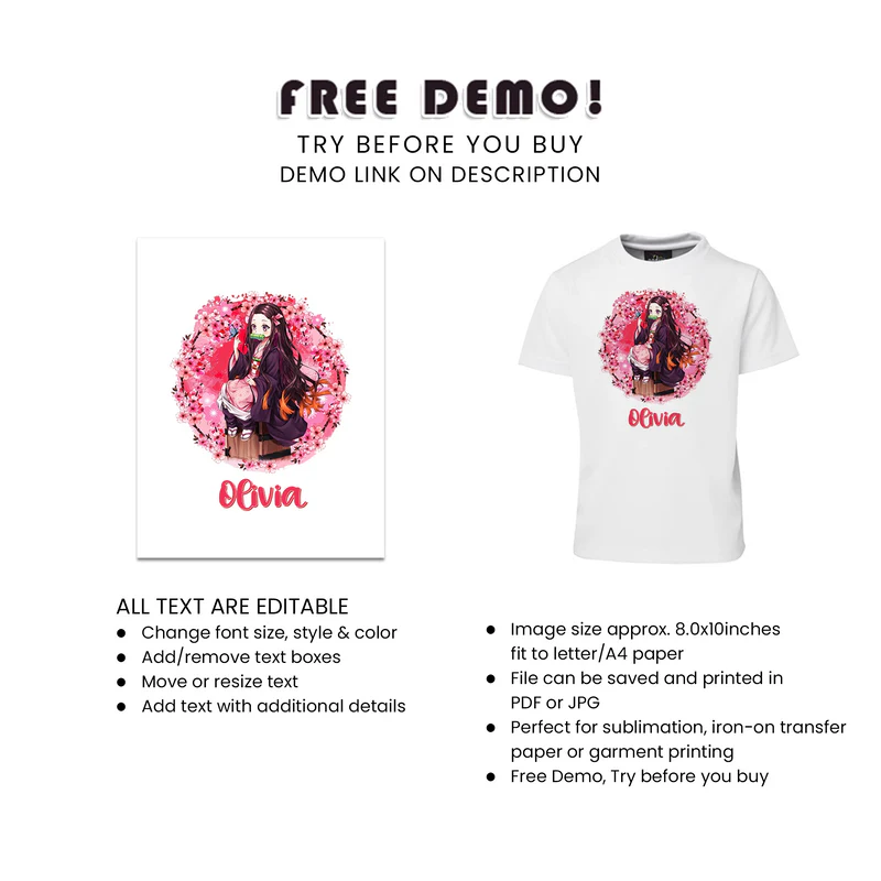Nezuko Kamado Sublimation T-Shirt Graphic Custom Apparel Design