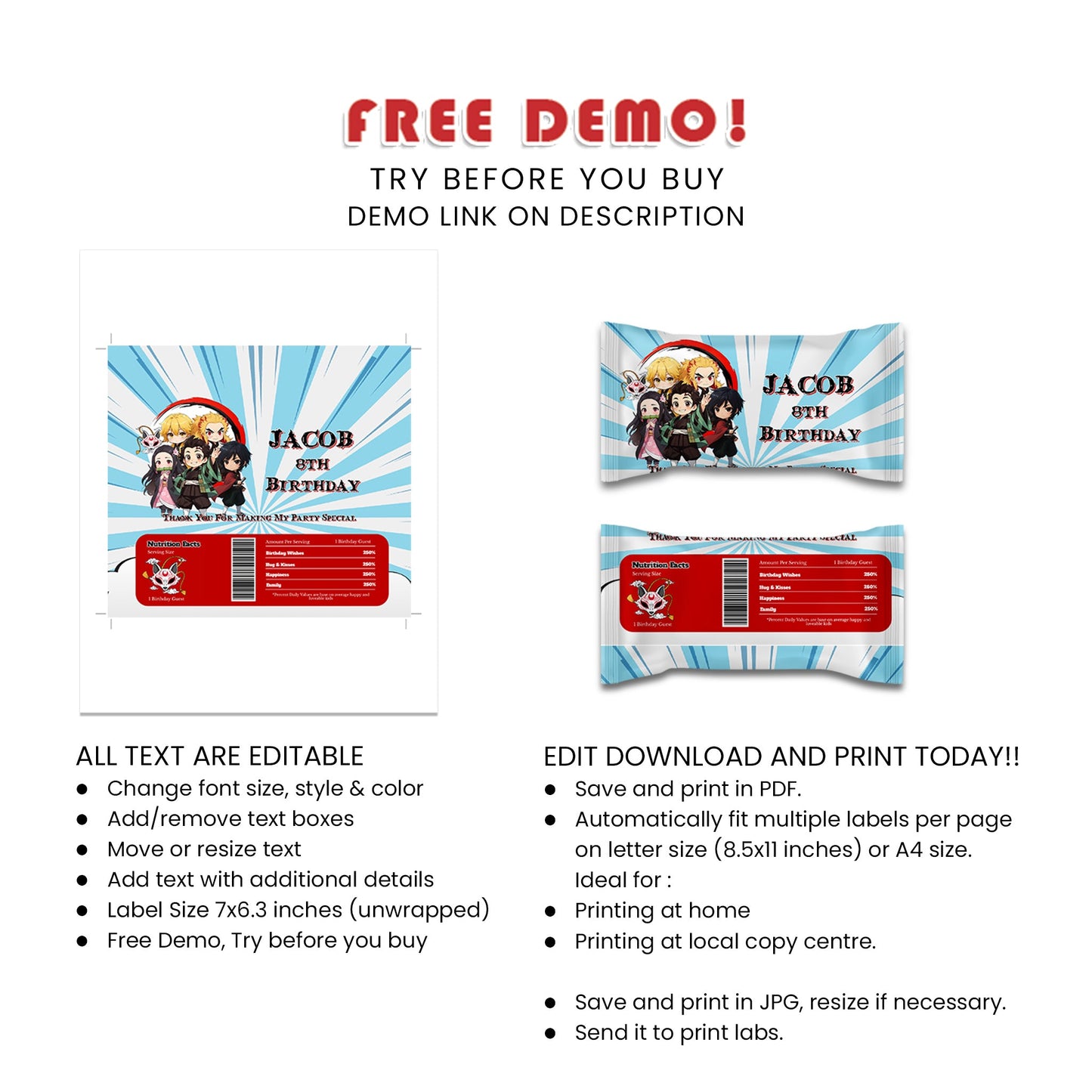 Demon Slayer Skittles Label : Customizable Demon Slayer Skittles Labels for Your Party