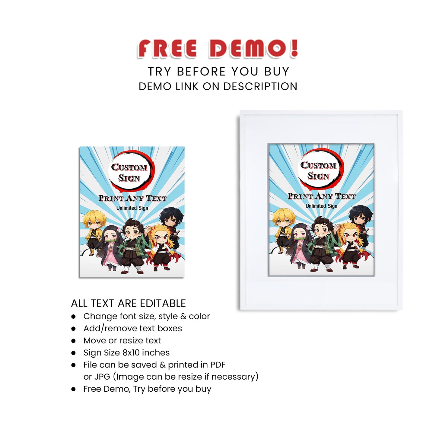 Demon Slayer Custom Sign : Personalized Demon Slayer Custom Signs for Your Celebration