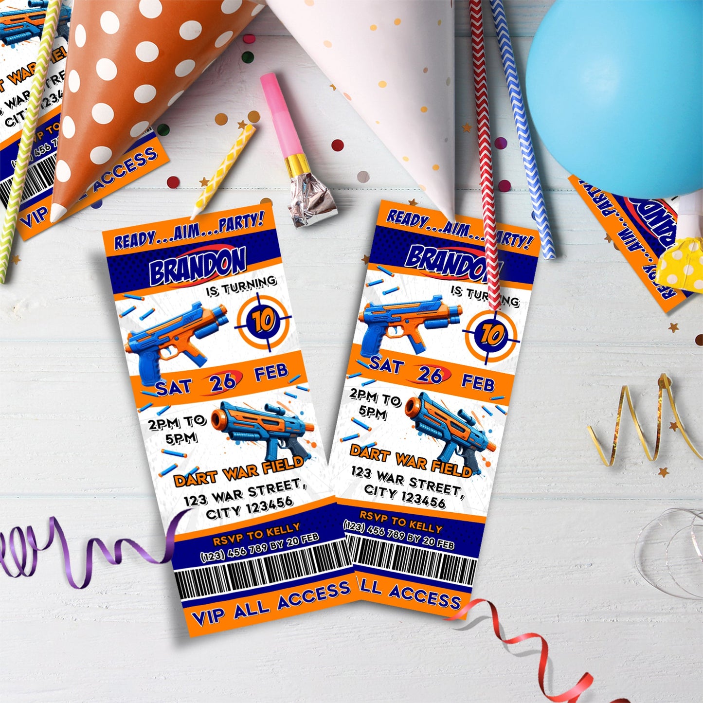Nerf Birthday Decorations, Water Gun Party Supplies, Gun War Themed, Dart Gun Digital Template, Editable Dart Gun Image SVG PNG