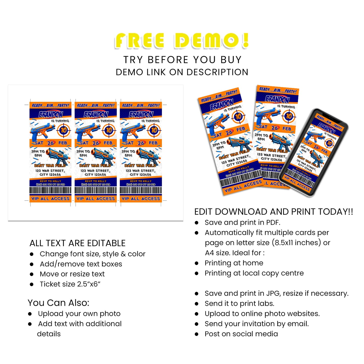 Step Right Up: Nerf Personalized Birthday Ticket Invitations for Thrilling Celebrations