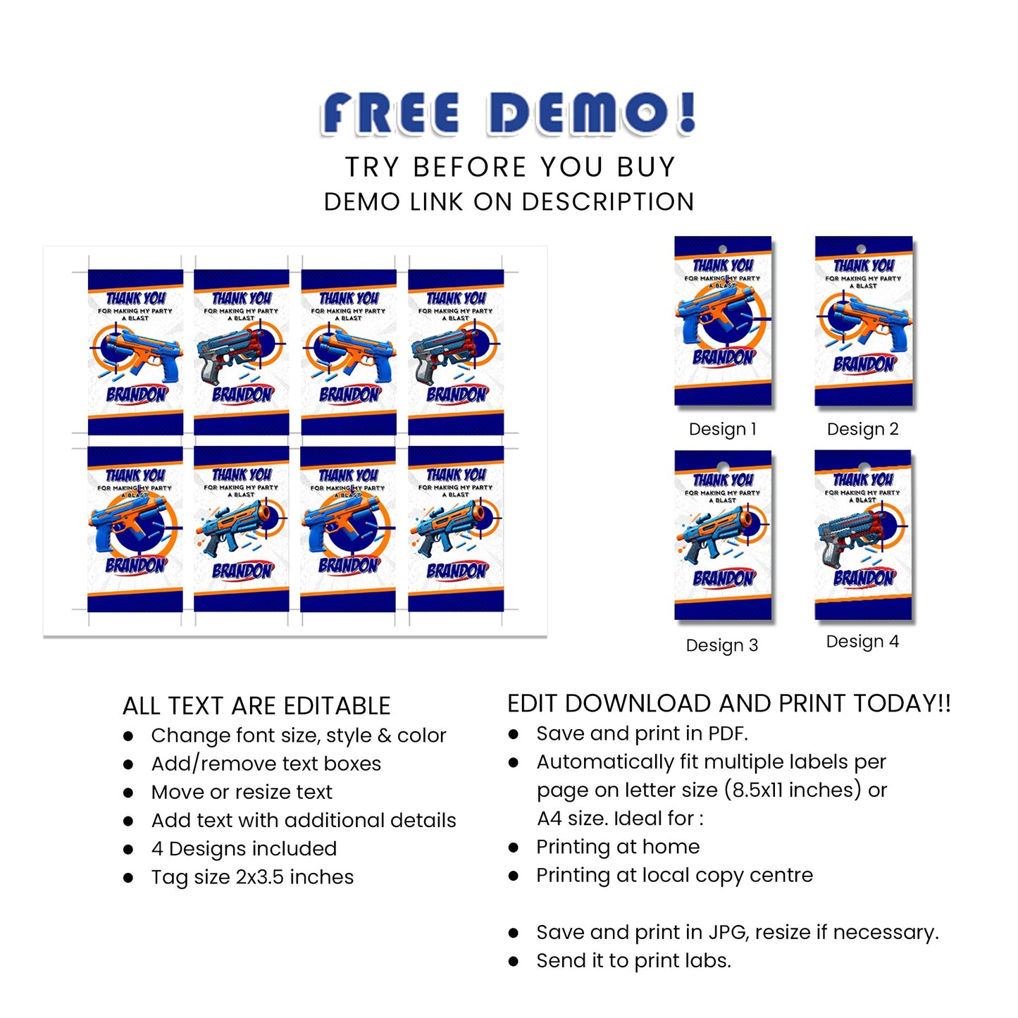 Show Your Appreciation: Nerf Favor Tags/Thank You Tags for Grateful Gatherings