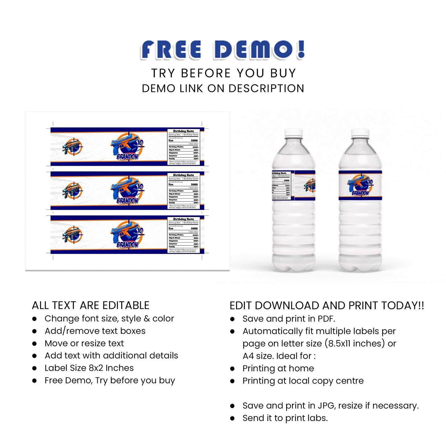 Stay Hydrated: Nerf Water Bottle Label for Refreshing Revelries