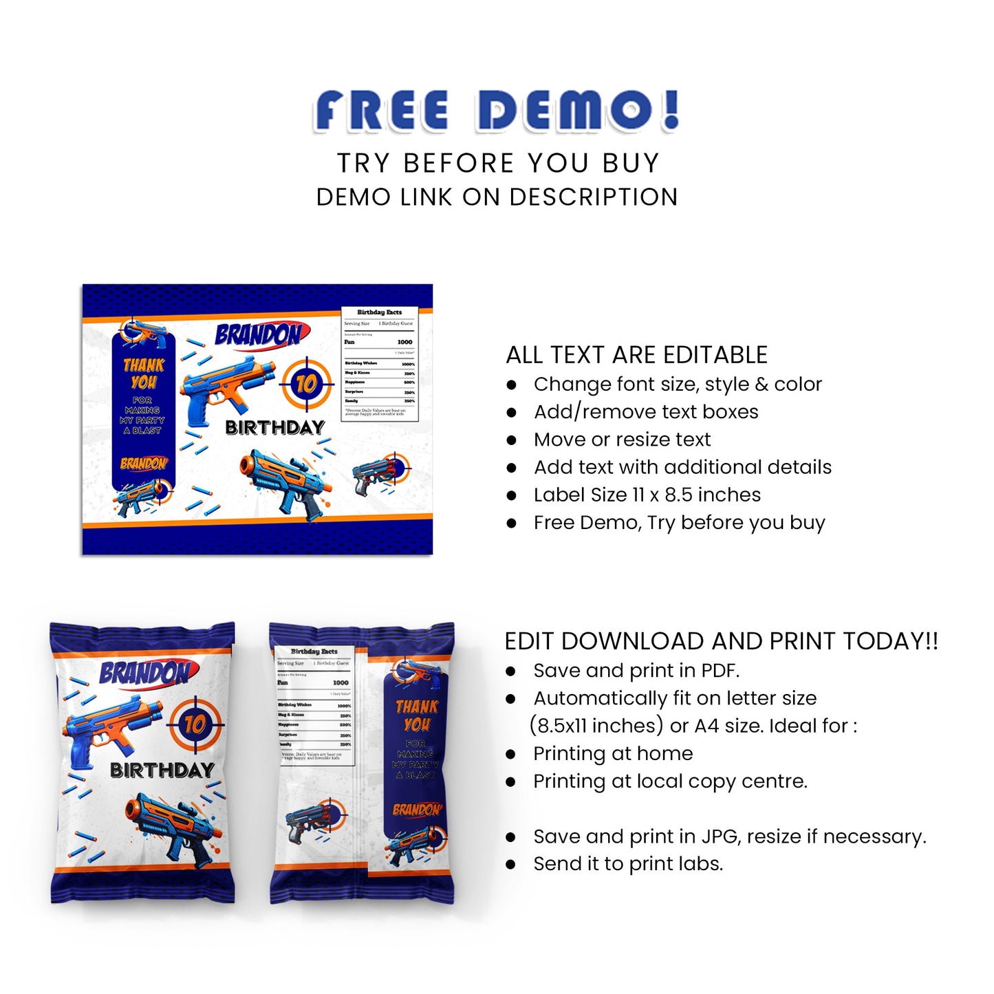 Crunch and Munch: Nerf Chips Bag Label for Savory Snacks