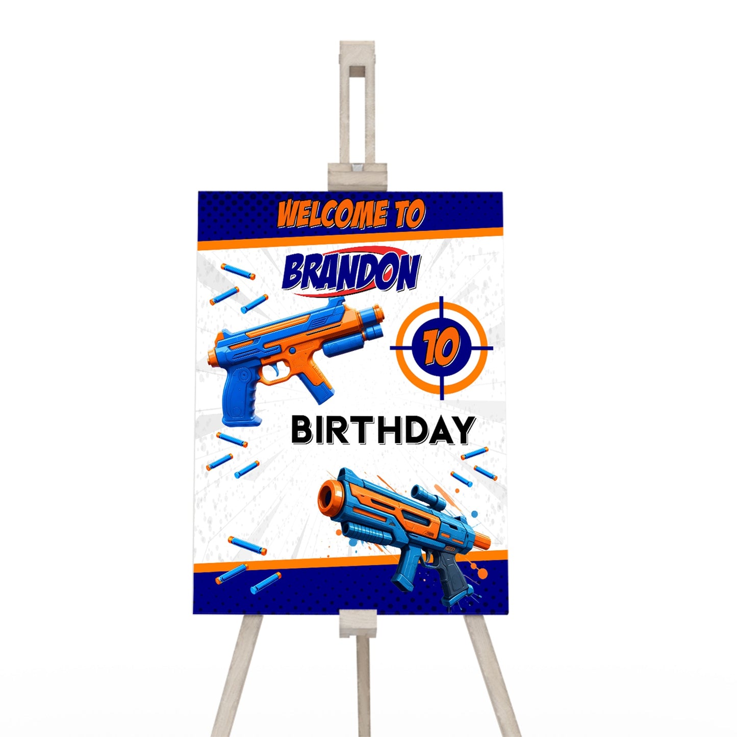 Welcome sign with a Nerf theme, welcoming your guests in style.