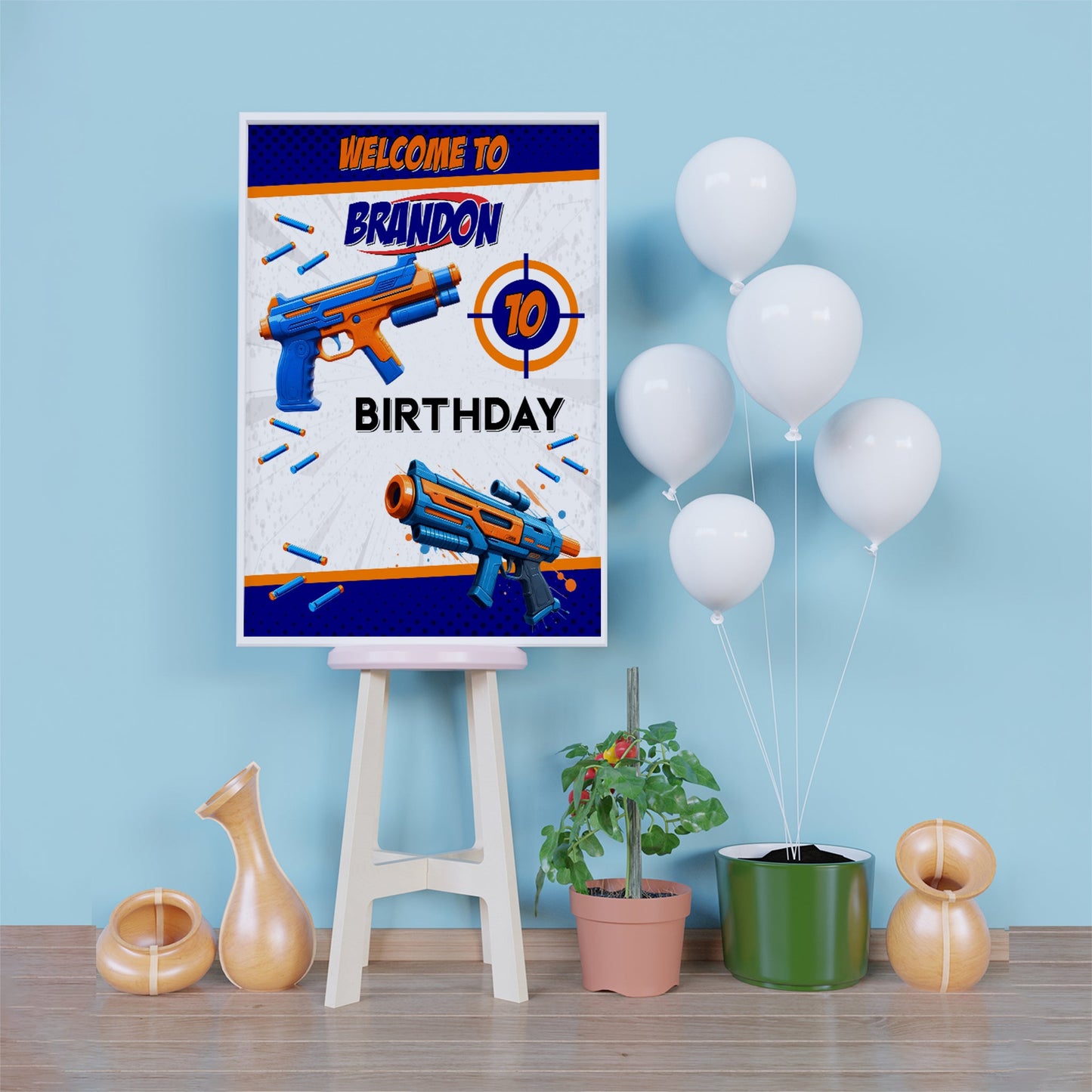 Nerf Birthday Decorations, Water Gun Party Supplies, Gun War Themed, Dart Gun Digital Template, Editable Dart Gun Image SVG PNG