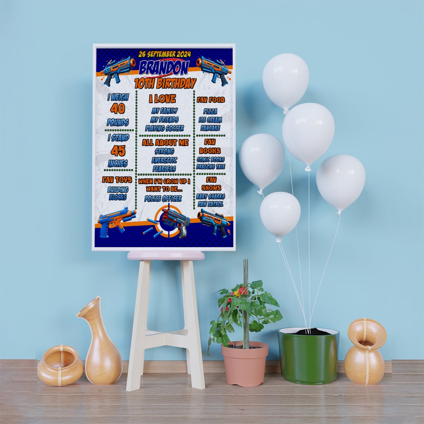 Nerf Birthday Decorations, Water Gun Party Supplies, Gun War Themed, Dart Gun Digital Template, Editable Dart Gun Image SVG PNG