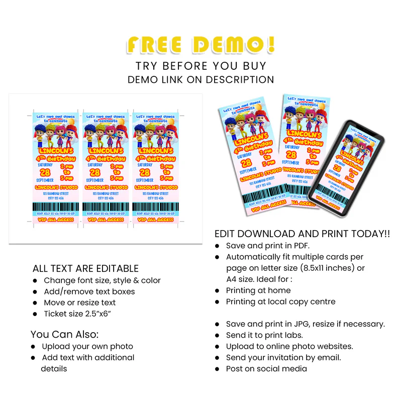 D Billions Personalized Birthday Ticket Invitations Party Theme